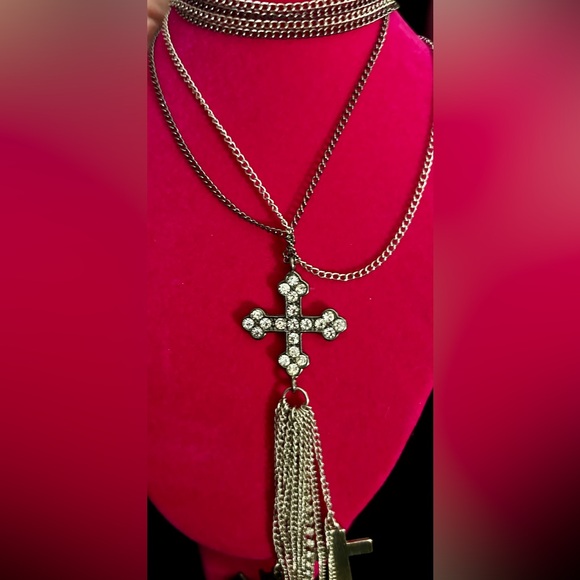 🔥SALE🔥Charming Charlie Silver Cross Necklace with Tassel - Picture 2 of 7